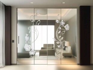 时尚雕花玻璃推拉门设计