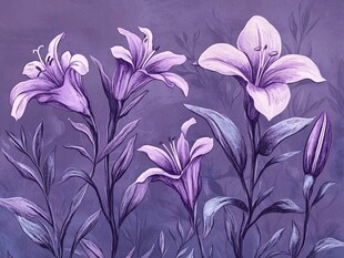 紫色梦幻百合花插画
