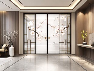 中式双开繁花玻璃门设计