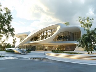 未来感流线型现代建筑外观