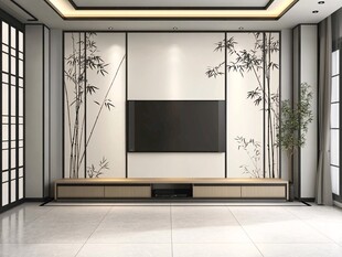 中式竹韵电视背景墙设计