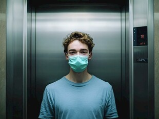 电梯中的口罩男子