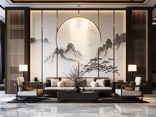 中式客厅 山水壁画显雅致