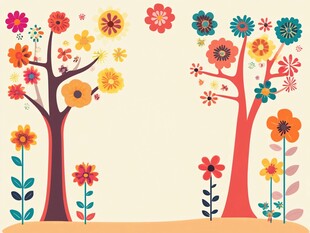 多彩花卉树木装饰图案