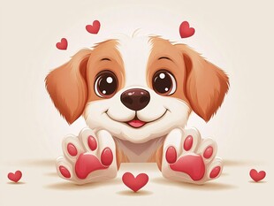 可爱小狗比心萌态十足