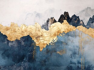 金蓝山水墨意境风景图