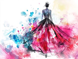 水彩绘就的优雅时尚长裙