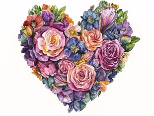 心形花卉插画 浪漫花卉组合