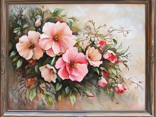 粉色花卉油画 精致美好
