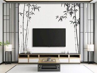 中式客厅电视墙竹元素设计