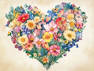 心形花卉水彩画