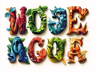 多彩立体艺术字母造型