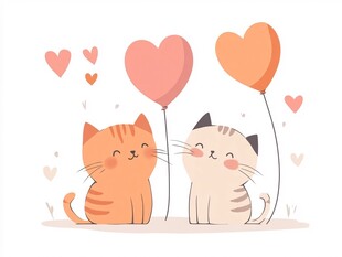 甜蜜猫咪与爱心气球