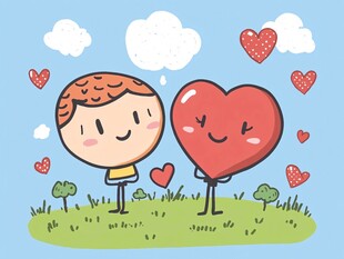 男孩与爱心的温馨画面