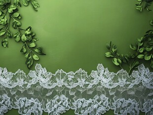 绿色背景上的蕾丝与绿叶