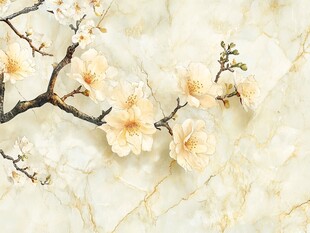 玉色大理石上的雅致杏花