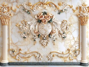 欧式奢华浮雕大理石装饰墙