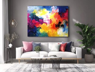 多彩抽象画装点现代客厅