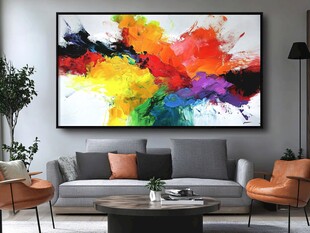 客厅中绚丽抽象画装饰场景