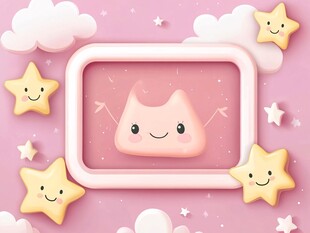 粉色萌猫梦幻插画场景