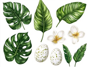热带植物与彩蛋装饰元素