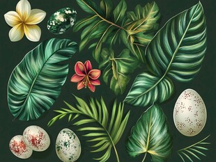 热带植物与彩蛋装饰元素