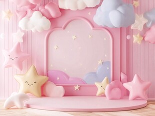 梦幻粉色童趣星空主题场景