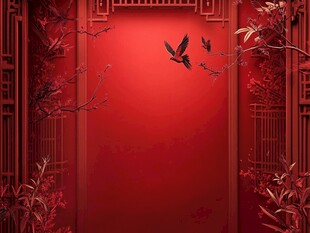 中式红墙飞鸟诗意场景