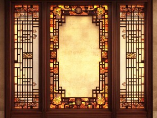中式雕花木质屏风窗棂