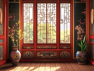 中式古典房间的雅致窗景