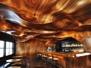 波浪形木质酒吧室内设计