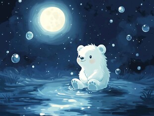 月夜下的北极熊
