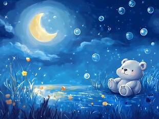 月夜下的小熊梦幻场景