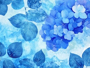 蓝调绣球花水彩图案背景