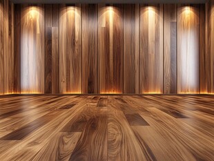 木质墙面与地板的室内空间