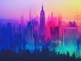 梦幻色彩的繁华都市天际线