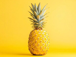 黄色背景上的新鲜菠萝
