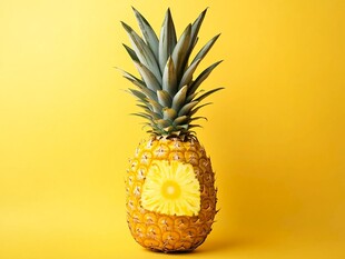 黄色背景上的创意菠萝切片