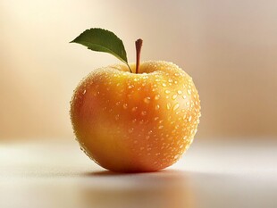 带水珠的黄苹果特写