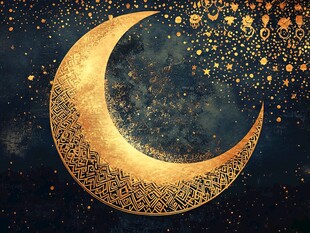 金色梦幻新月星空图