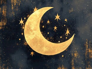 金色新月与繁星夜空图