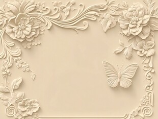 米白色浮雕花卉蝴蝶装饰框