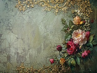 复古金边花卉墙面装饰