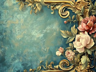 复古花卉边框装饰画背景