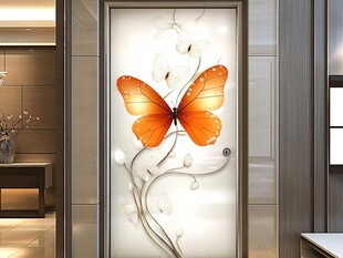 蝴蝶花卉玄关艺术玻璃画