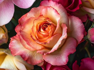 多彩娇艳玫瑰花特写