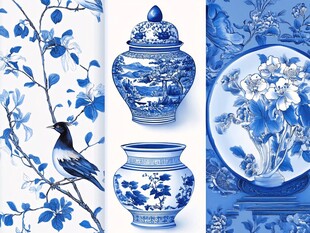 青花瓷韵 花鸟与器物之美