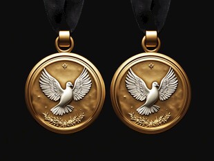 双枚展翅白鸽主题金质奖章