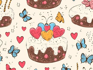 甜蜜蛋糕与蝴蝶爱心图案