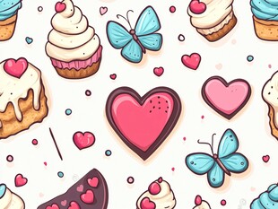甜美甜点与浪漫元素图案